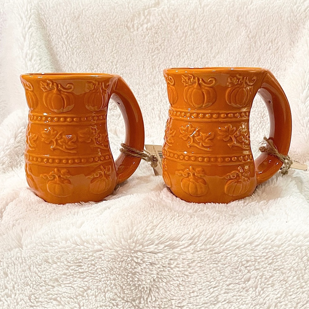 🆕NWT🍁☕️OPPORTUNITIES EMBOSSED PUMPKIN COZY MUGS SET☕️🍁